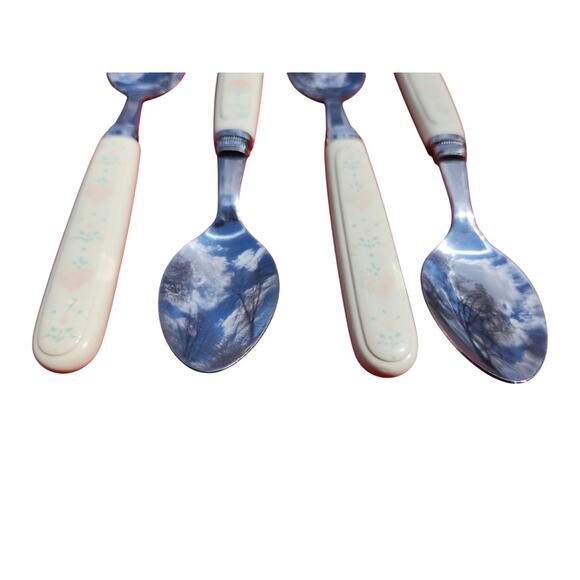 4 Corelle by Coring Forever Yours Stainless Teaspoons Flatware Plastic MCM 6.25" - Picture 6 of 8